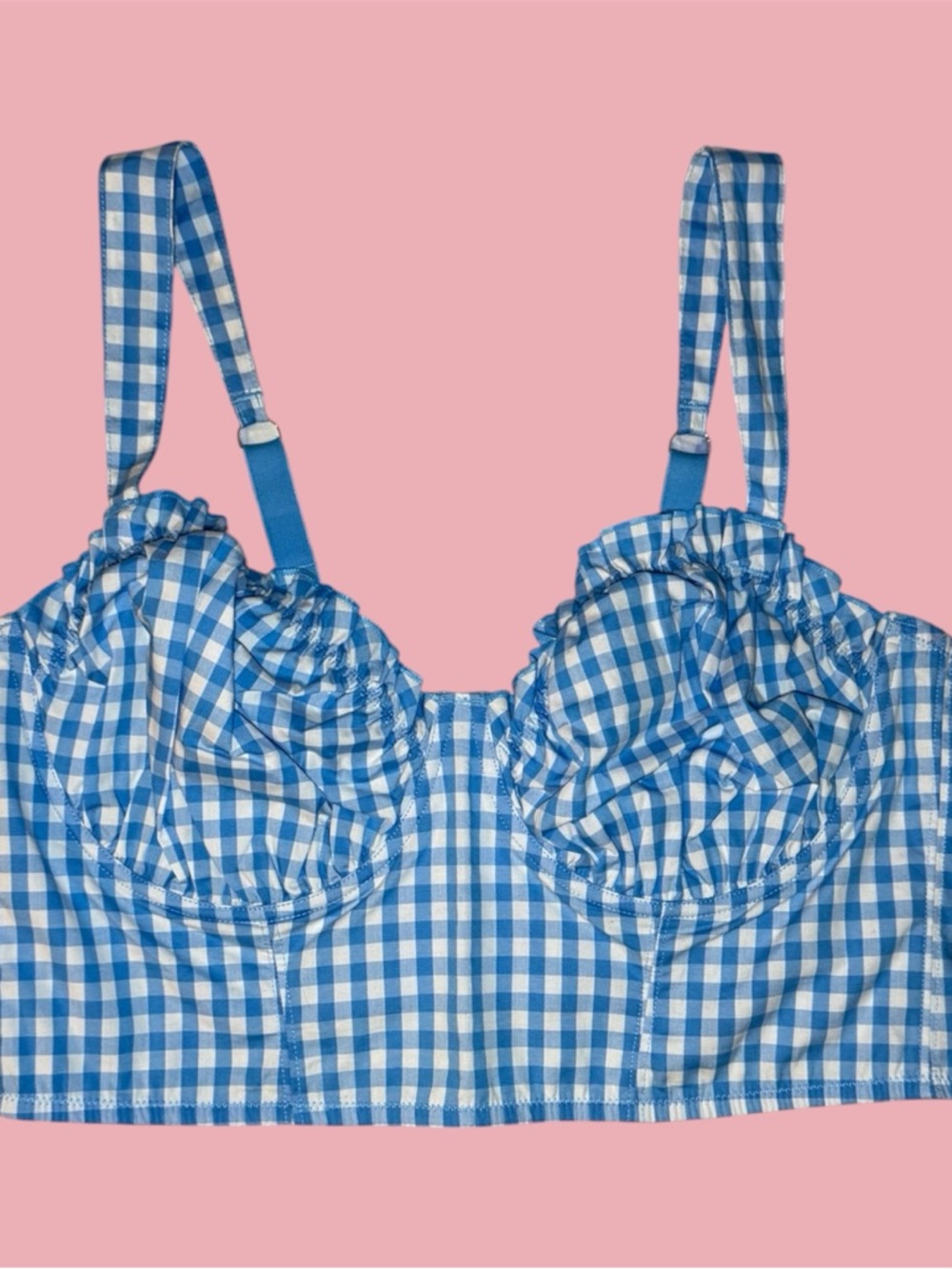 blue white gingham bustier top, size XL NWT
